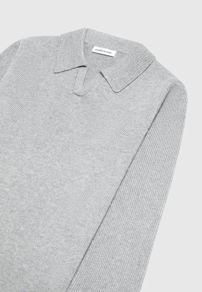 Men Manire De Voir Wool Revere Long Sleeve Polo Top Grey