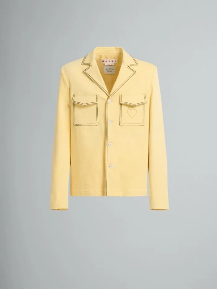 Men Marni Coats and Jackets Yellow Organic Denim Blazer With Contrast Stitching