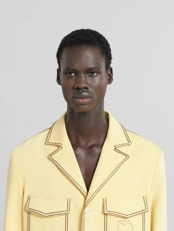 Men Marni Coats and Jackets Yellow Organic Denim Blazer With Contrast Stitching