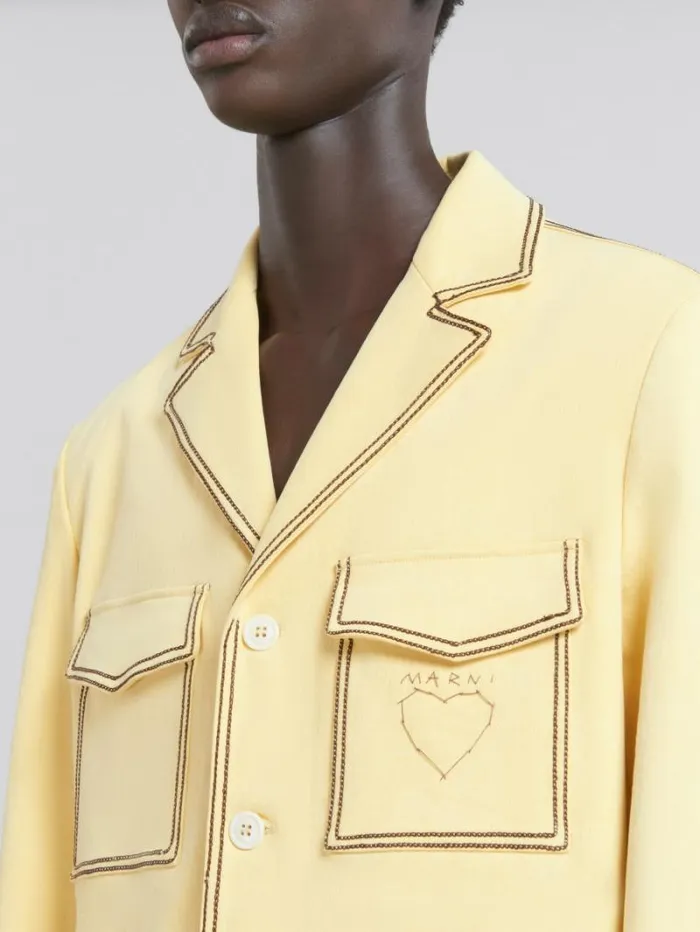 Men Marni Coats and Jackets Yellow Organic Denim Blazer With Contrast Stitching