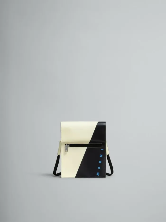 Men Marni Crossbody Bags White And Black Tribeca Pouch With Shoelace Strap