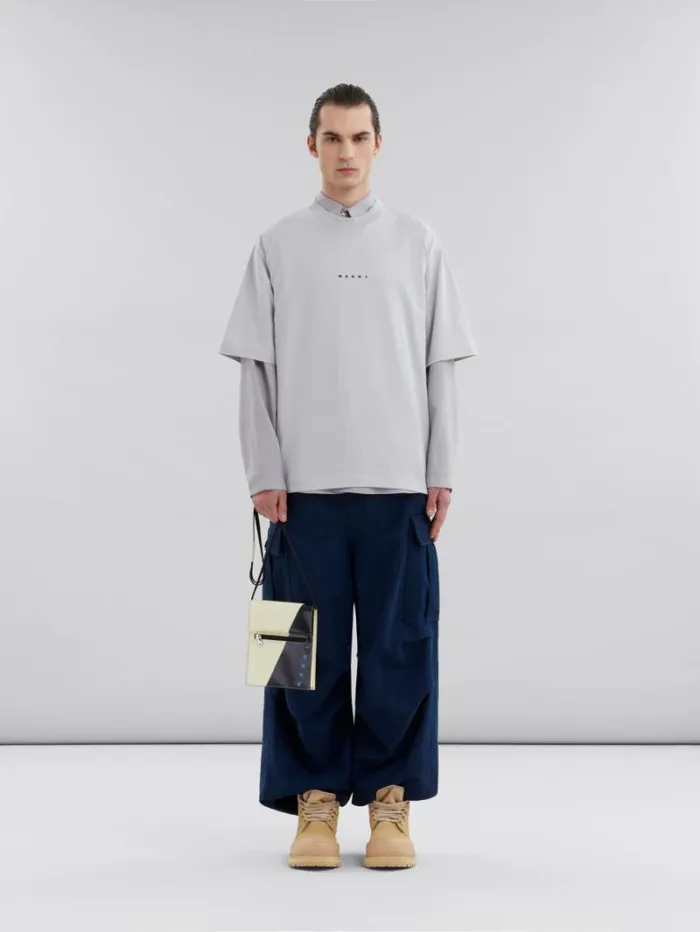 Men Marni Crossbody Bags White And Black Tribeca Pouch With Shoelace Strap