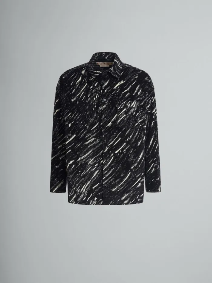 Men Marni Denim Black Flocked Denim Oversized Shirt With Crayon Print