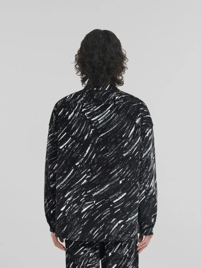 Men Marni Denim Black Flocked Denim Oversized Shirt With Crayon Print