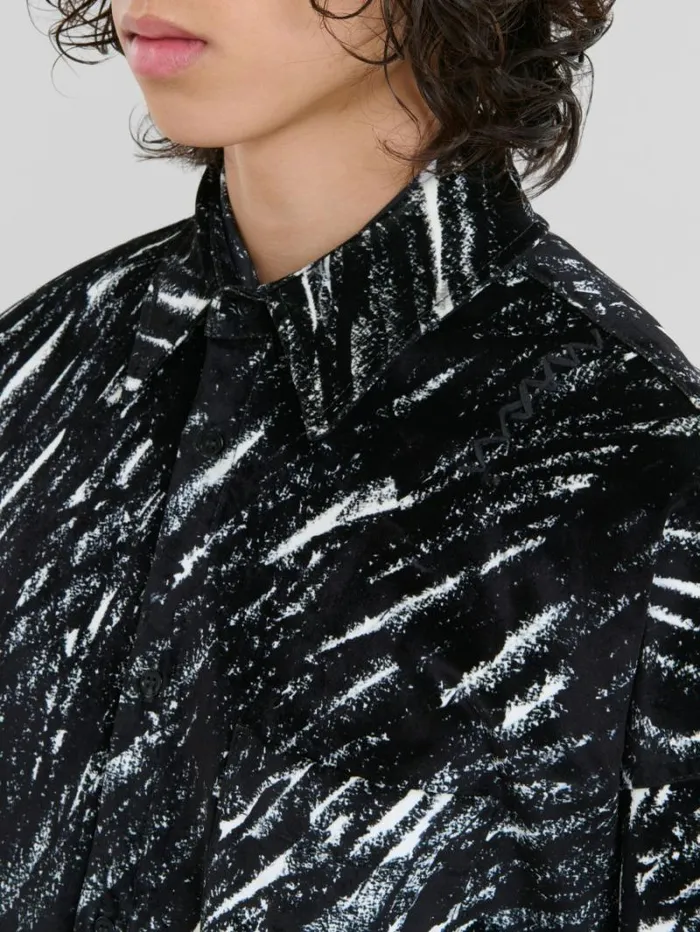Men Marni Denim Black Flocked Denim Oversized Shirt With Crayon Print