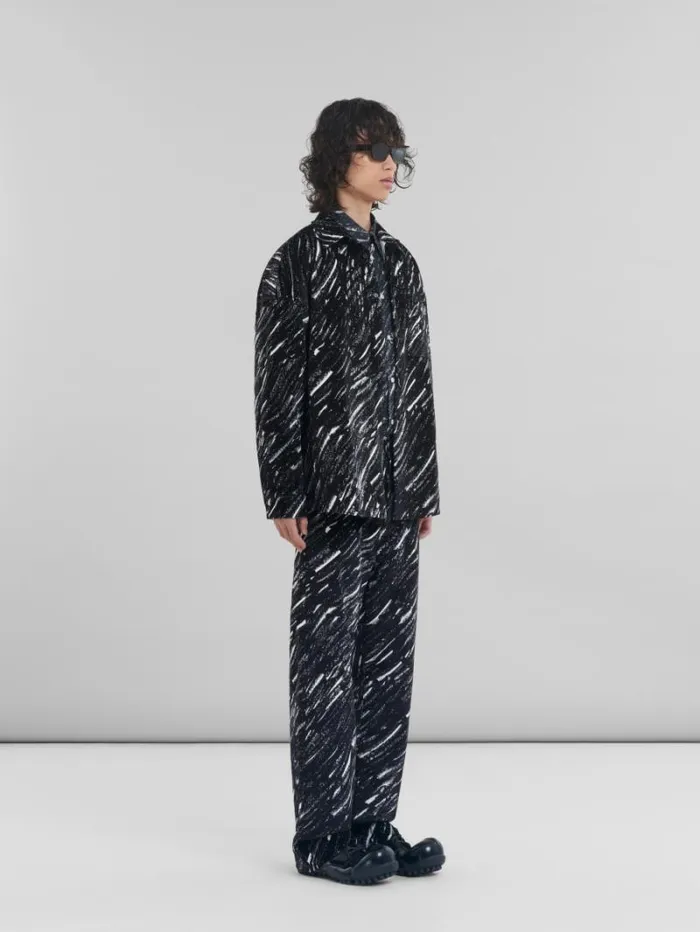 Men Marni Denim Black Flocked Denim Oversized Shirt With Crayon Print