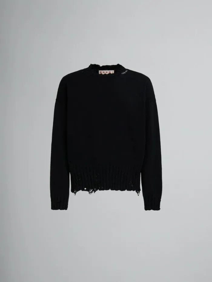 Men Marni Knitwear Black Twisted Crewneck Sweater