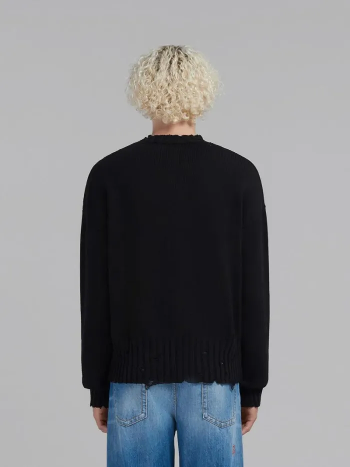 Men Marni Knitwear Black Twisted Crewneck Sweater