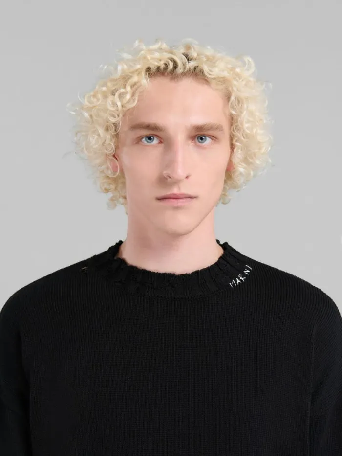Men Marni Knitwear Black Twisted Crewneck Sweater