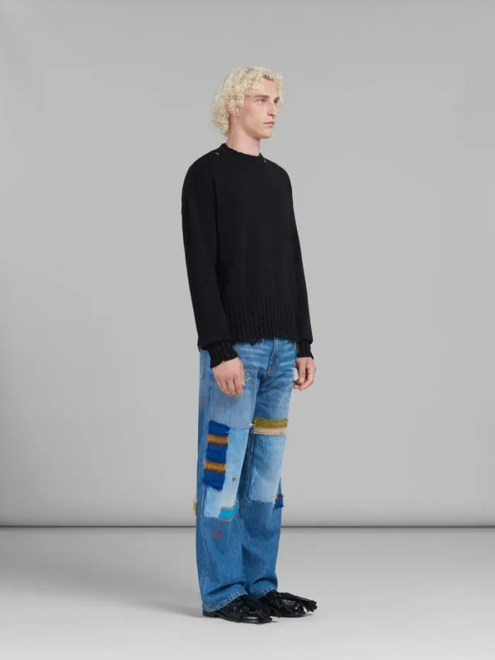 Men Marni Knitwear Black Twisted Crewneck Sweater
