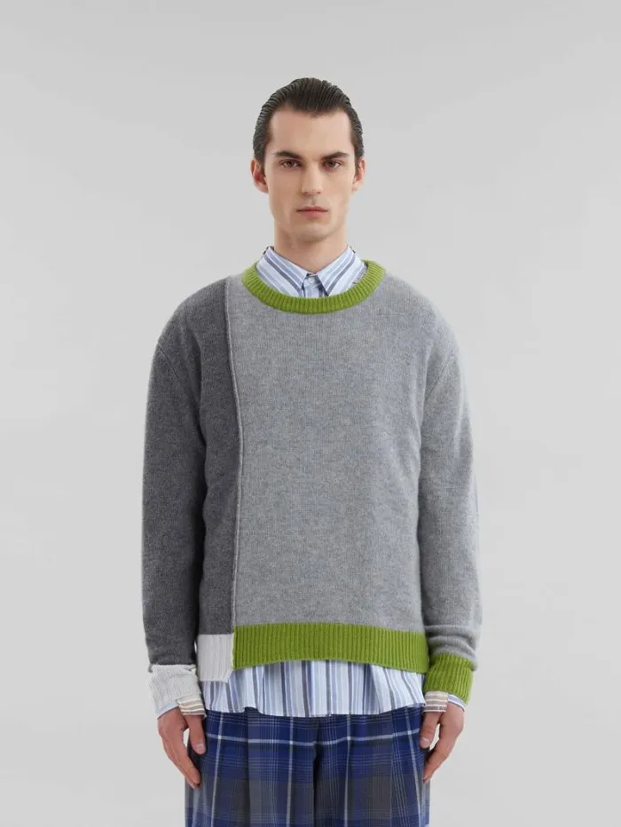 Men Marni Knitwear Grey Cashmere ColourBlock Jumper