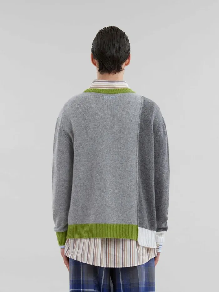 Men Marni Knitwear Grey Cashmere ColourBlock Jumper