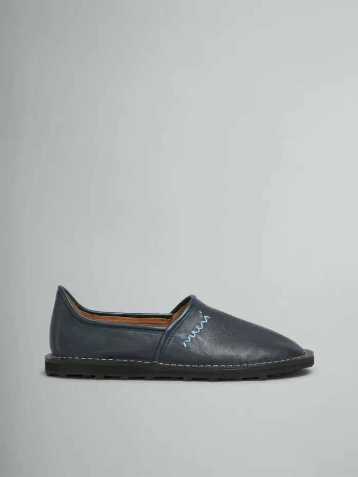 Men Marni Lace Up and Loafers Blue Leather SlipOn Loafer With Marni Symbol