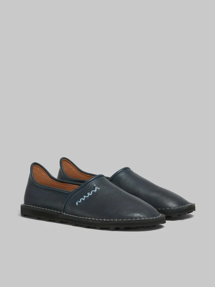 Men Marni Lace Up and Loafers Blue Leather SlipOn Loafer With Marni Symbol