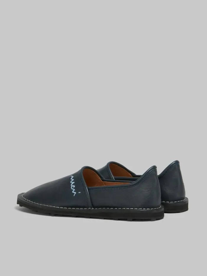 Men Marni Lace Up and Loafers Blue Leather SlipOn Loafer With Marni Symbol