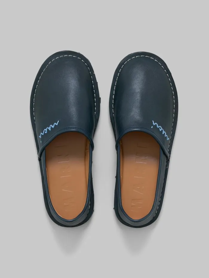 Men Marni Lace Up and Loafers Blue Leather SlipOn Loafer With Marni Symbol