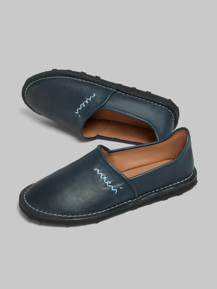 Men Marni Lace Up and Loafers Blue Leather SlipOn Loafer With Marni Symbol