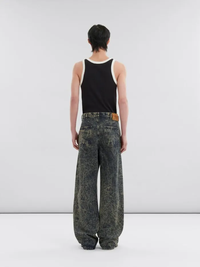 Men Marni Pants Blue Marble Denim StraightLeg Jeans