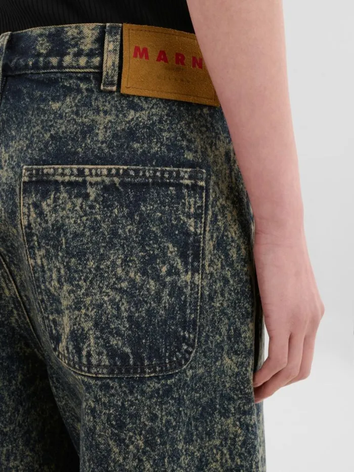 Men Marni Pants Blue Marble Denim StraightLeg Jeans
