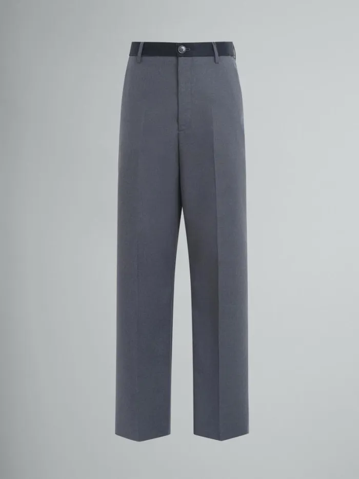 Men Marni Pants Grey Tropical Wool Trousers With Contrasting Waistband