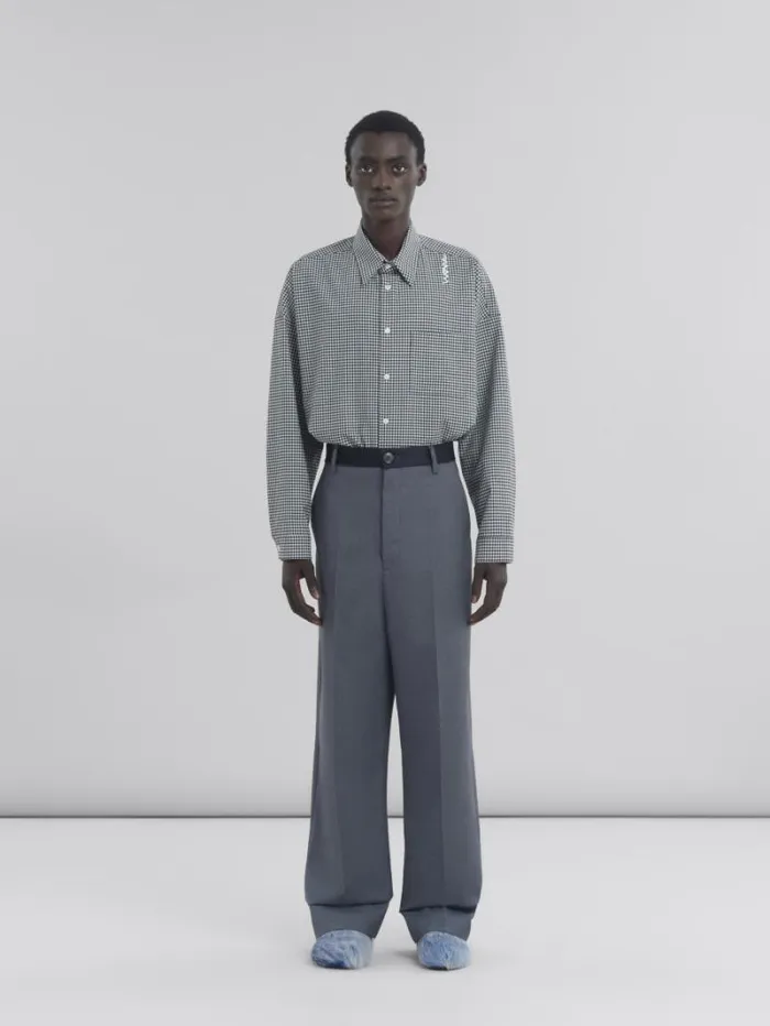 Men Marni Pants Grey Tropical Wool Trousers With Contrasting Waistband