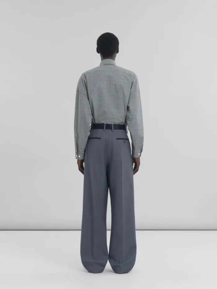 Men Marni Pants Grey Tropical Wool Trousers With Contrasting Waistband