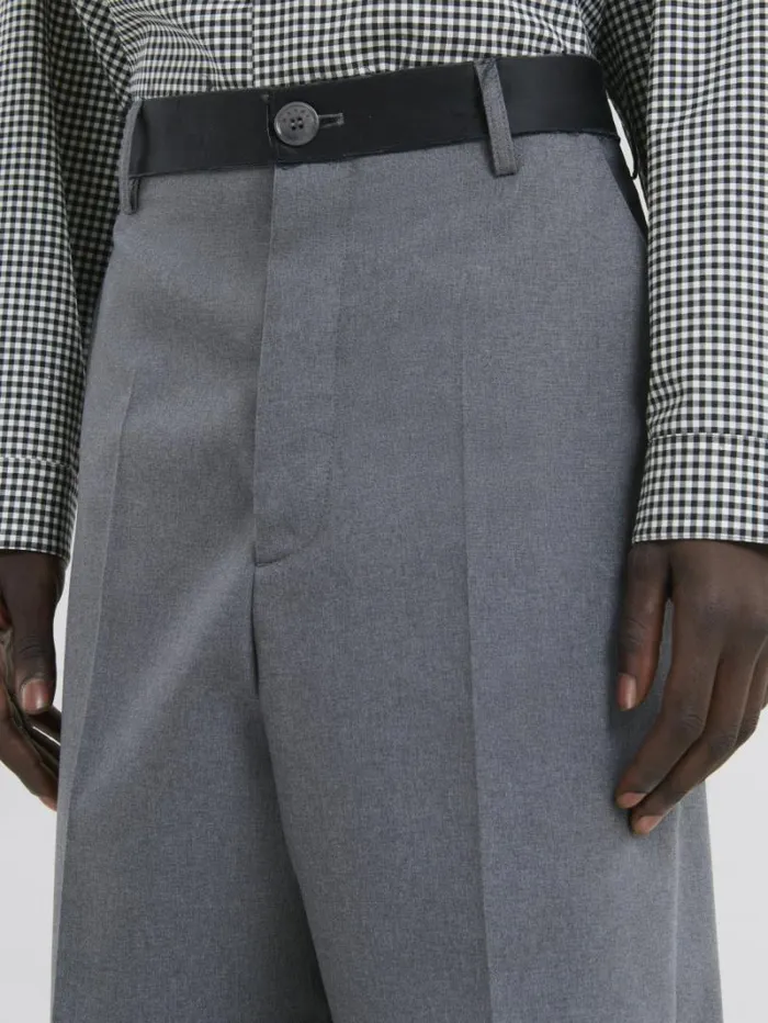 Men Marni Pants Grey Tropical Wool Trousers With Contrasting Waistband