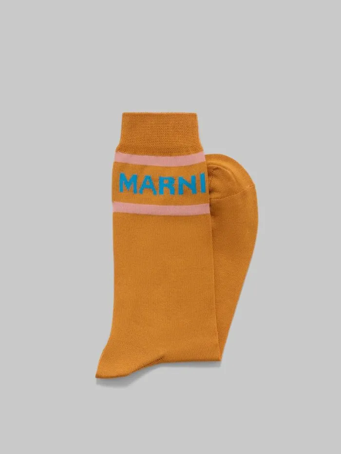 Men Marni Socks Orange Socks With Logo Cuffs