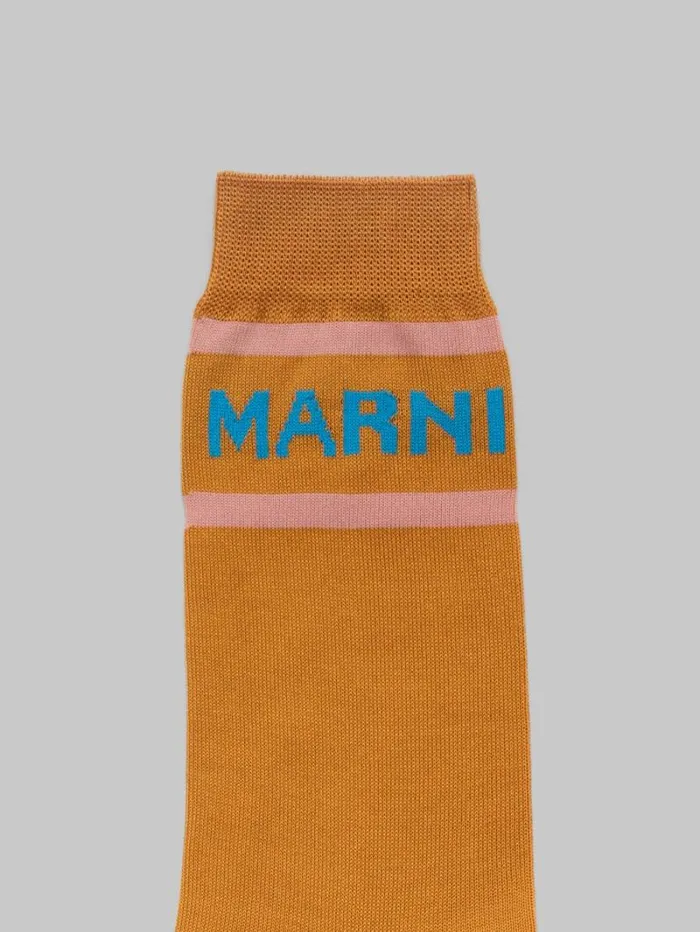 Men Marni Socks Orange Socks With Logo Cuffs