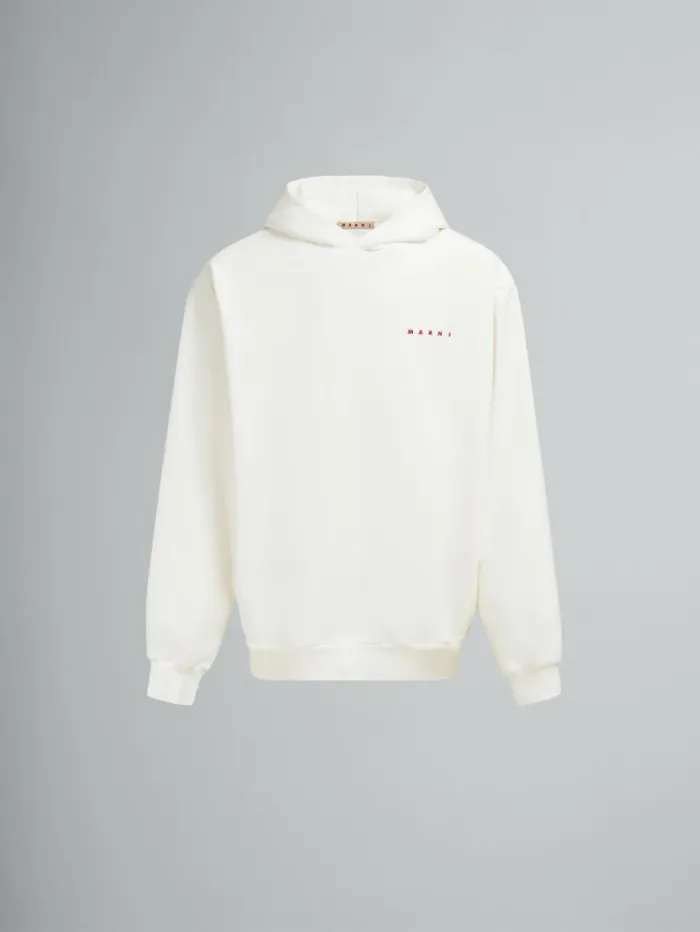 Men Marni Sweatshirts White Organic Cotton Hoodie With Wrinkled Marni Logo