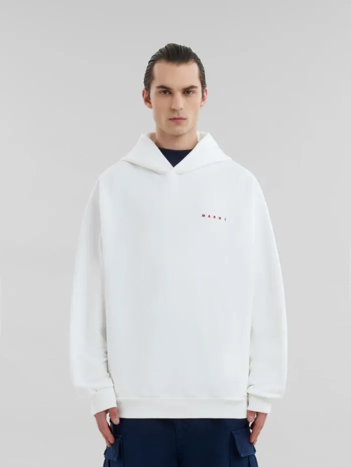 Men Marni Sweatshirts White Organic Cotton Hoodie With Wrinkled Marni Logo