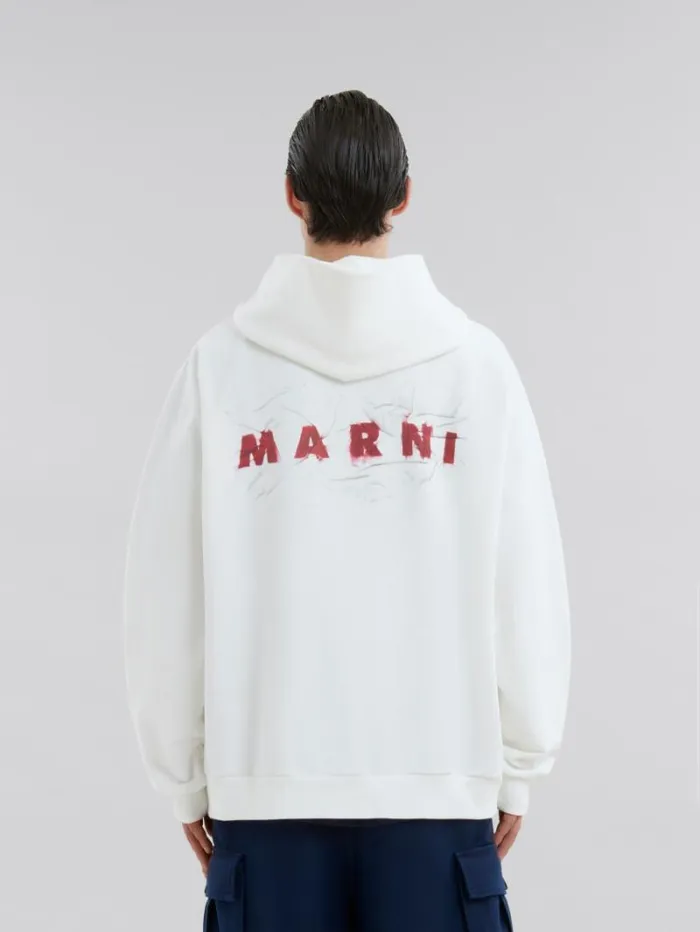 Men Marni Sweatshirts White Organic Cotton Hoodie With Wrinkled Marni Logo