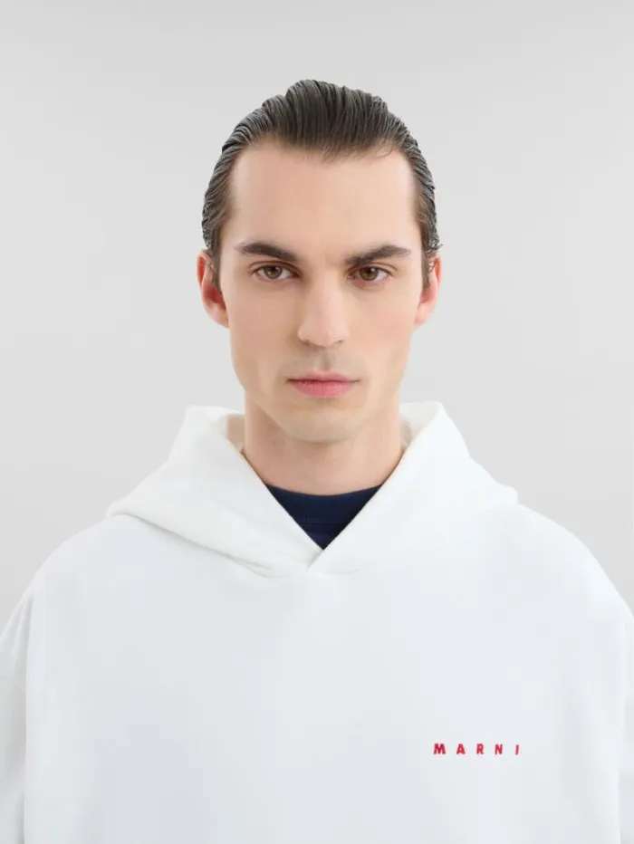 Men Marni Sweatshirts White Organic Cotton Hoodie With Wrinkled Marni Logo
