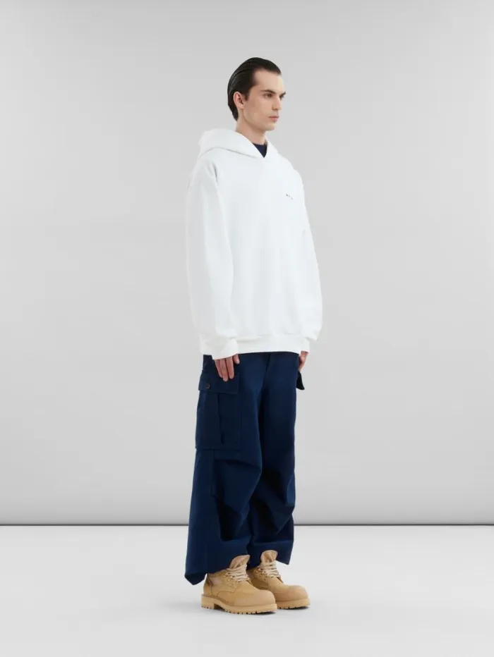 Men Marni Sweatshirts White Organic Cotton Hoodie With Wrinkled Marni Logo