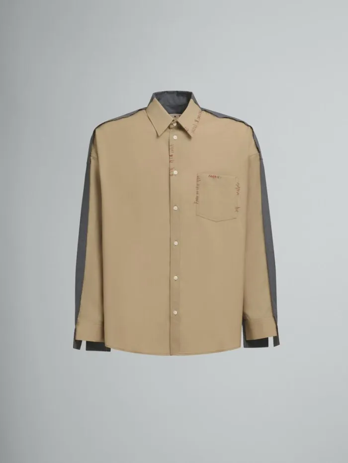 Men Marni Tops and Tshirts Beige Tropical Wool Shirt With Contrast Back
