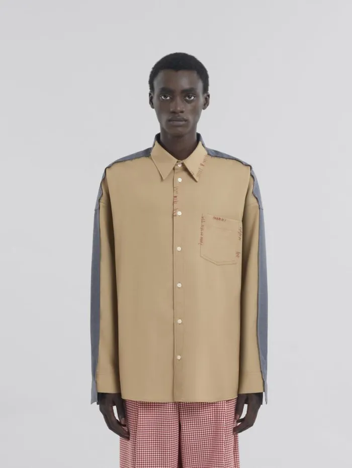 Men Marni Tops and Tshirts Beige Tropical Wool Shirt With Contrast Back