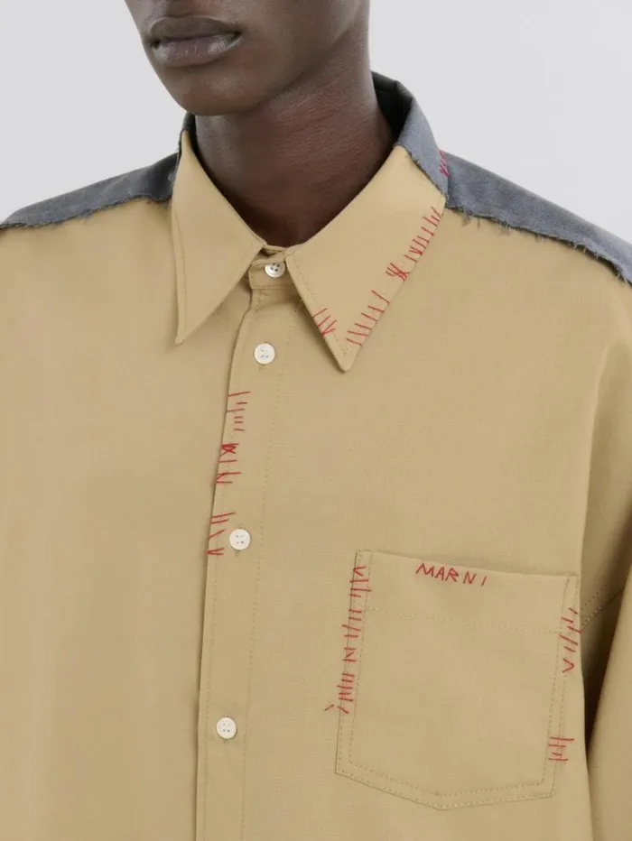 Men Marni Tops and Tshirts Beige Tropical Wool Shirt With Contrast Back