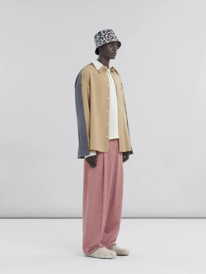 Men Marni Tops and Tshirts Beige Tropical Wool Shirt With Contrast Back