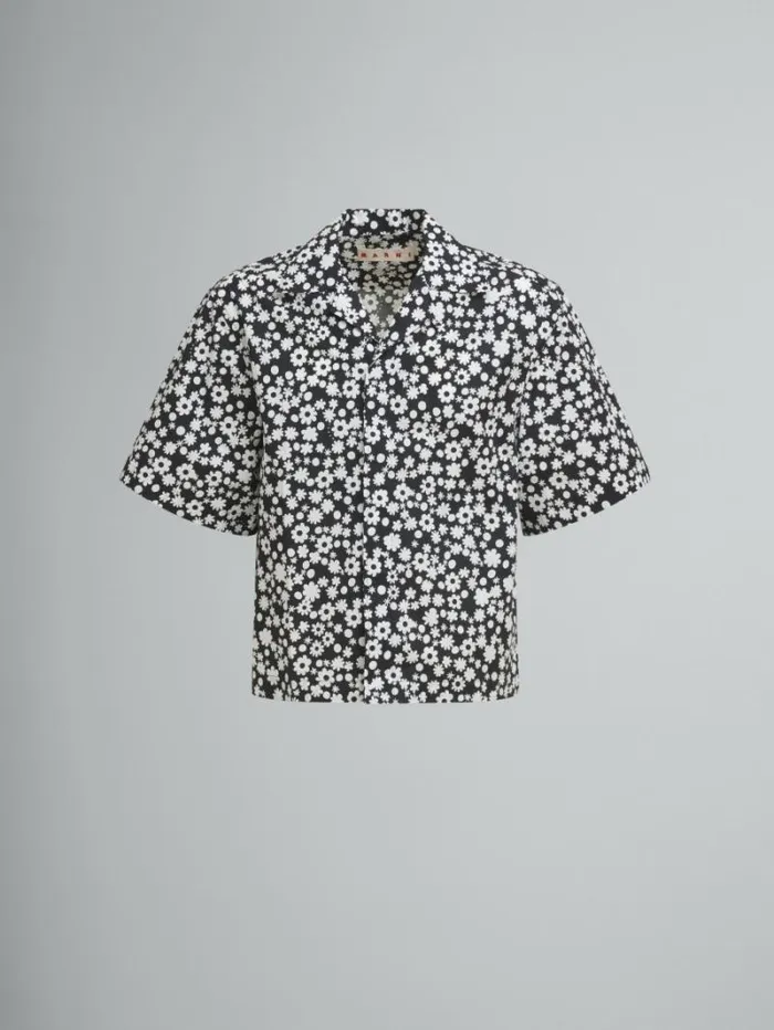 Men Marni Tops and Tshirts Black And White Boxy Shirt With Pop Fields Motif