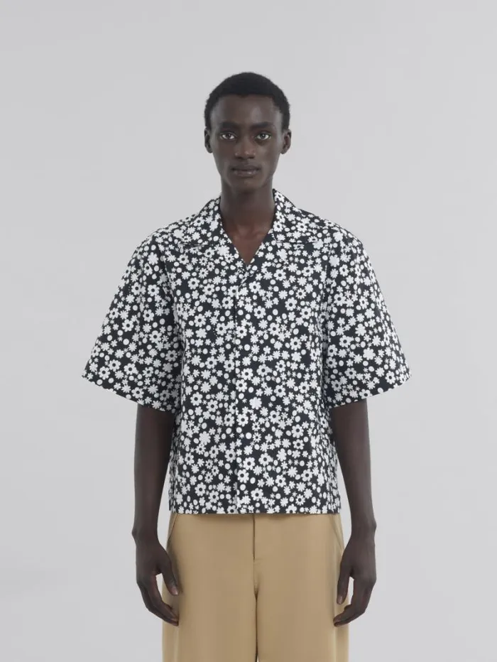Men Marni Tops and Tshirts Black And White Boxy Shirt With Pop Fields Motif