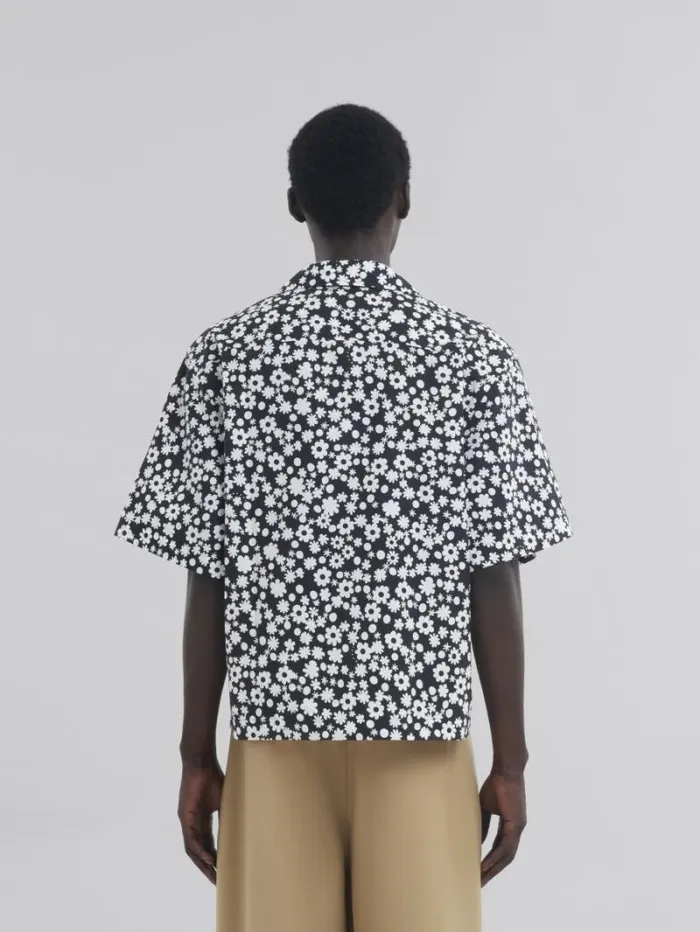Men Marni Tops and Tshirts Black And White Boxy Shirt With Pop Fields Motif