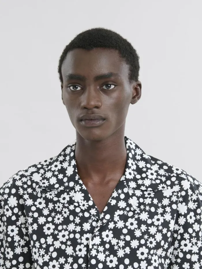 Men Marni Tops and Tshirts Black And White Boxy Shirt With Pop Fields Motif
