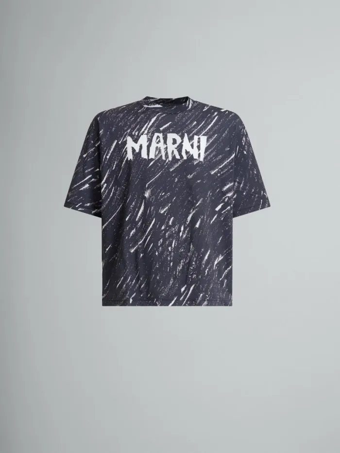 Men Marni Tops and Tshirts Black Crayon Print Organic Cotton TShirt