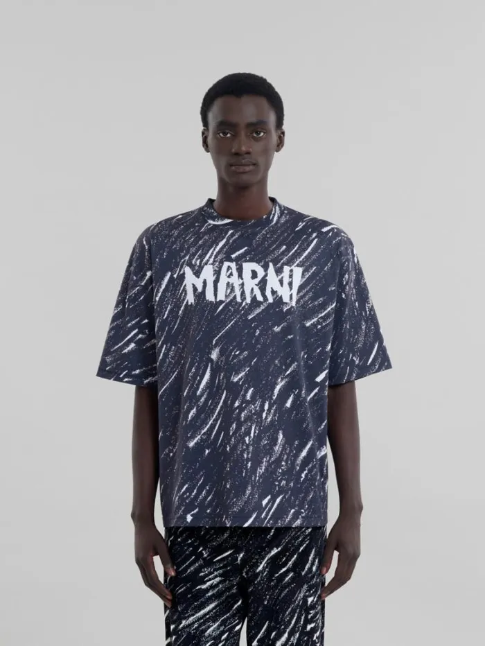 Men Marni Tops and Tshirts Black Crayon Print Organic Cotton TShirt