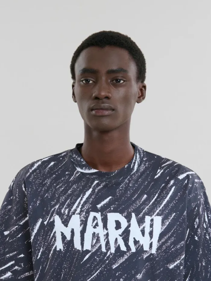 Men Marni Tops and Tshirts Black Crayon Print Organic Cotton TShirt
