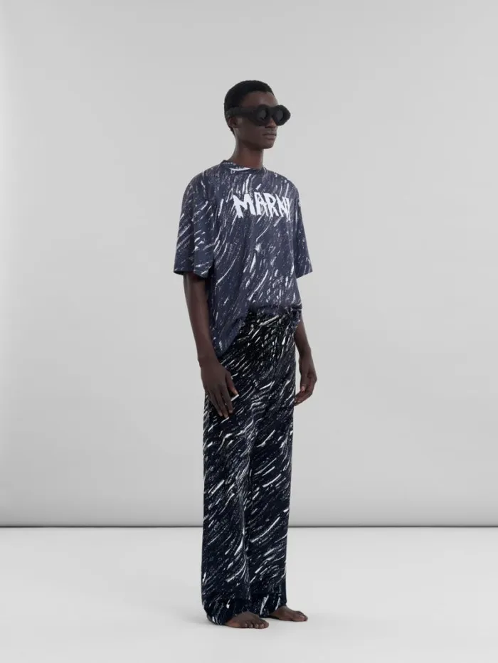 Men Marni Tops and Tshirts Black Crayon Print Organic Cotton TShirt