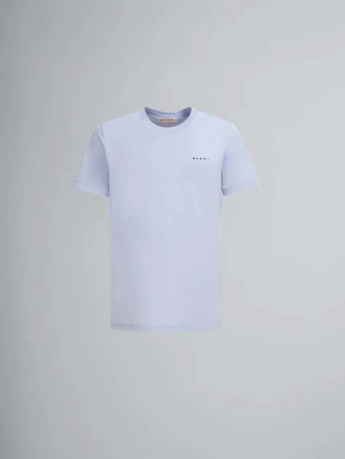 Men Marni Tops and Tshirts Light Blue Organic Cotton TShirt With Mini Marni Logo