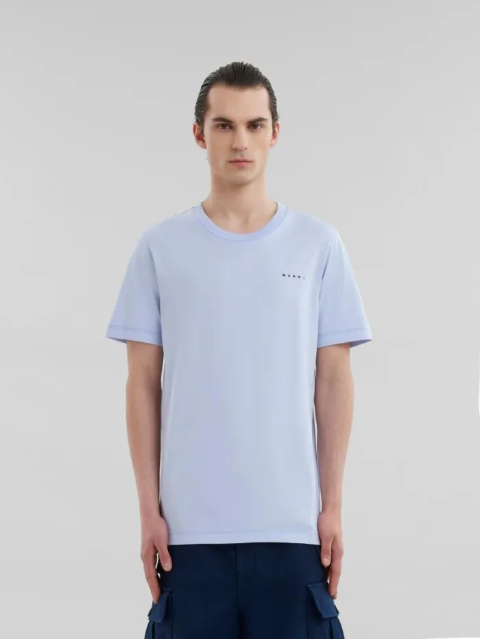 Men Marni Tops and Tshirts Light Blue Organic Cotton TShirt With Mini Marni Logo