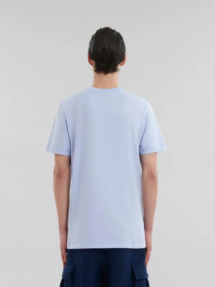 Men Marni Tops and Tshirts Light Blue Organic Cotton TShirt With Mini Marni Logo