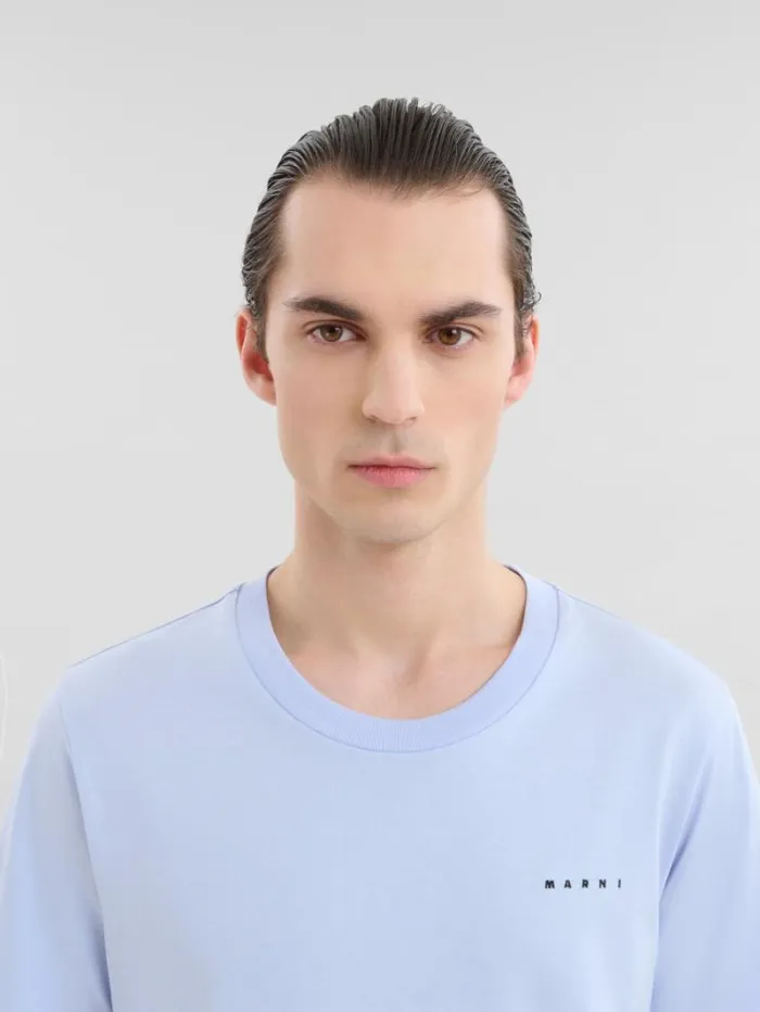 Men Marni Tops and Tshirts Light Blue Organic Cotton TShirt With Mini Marni Logo